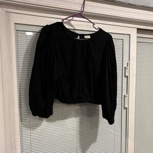 a new day Elegant Black Blouse cropped elastic waist